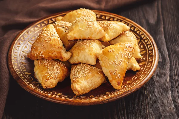 Puff Pastries Chicken Meat Samosa Oriental Uzbek Cuisine — Stock Photo, Image