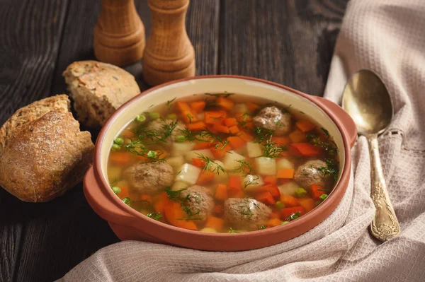 Sopa Legumes Saudável Com Almôndegas — Fotografia de Stock