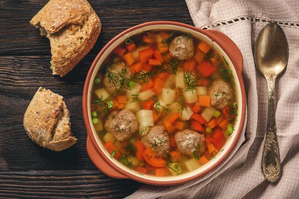 Sopa Verduras Saludables Con Albóndigas — Foto de Stock