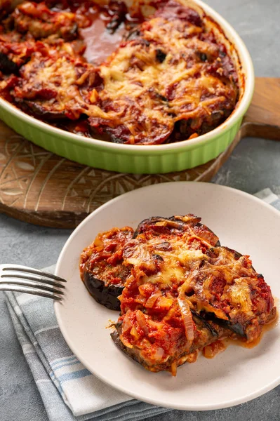 Casseruola Melanzane Con Salsa Pomodoro Formaggio Cucina Mediterranea — Foto Stock