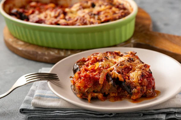 Aubergine Ovenschotel Met Tomatensaus Kaas Mediterrane Keuken — Stockfoto