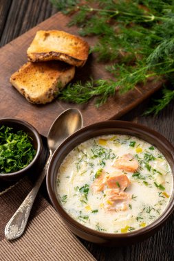 Ev yapımı somon ve pırasa kremalı çorba..