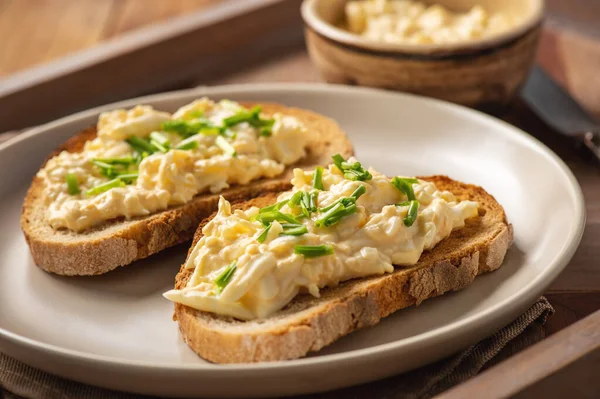 Salată Ouă Casă Toasturi Idee Mic Dejun — Fotografie, imagine de stoc