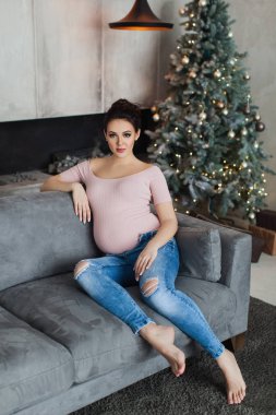 gri Divan hamile kadın