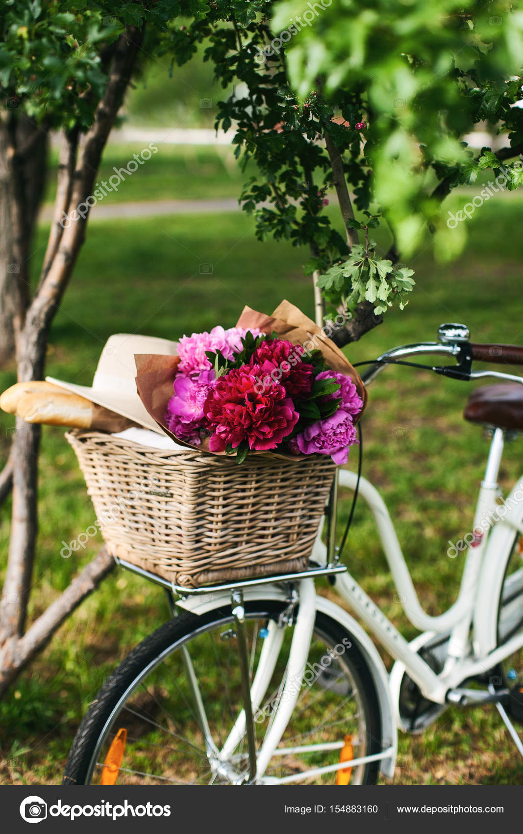 Bicycle with flowers in basket Stock Photo by ©glediska 154883160