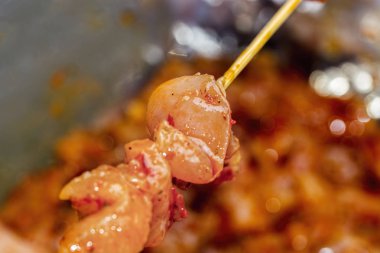 yakın-up, çiğ tavuk şiş