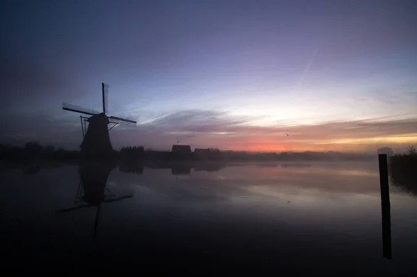 Windmills Water Sunset Kinderdijk Netherlands — Stock Photo, Image