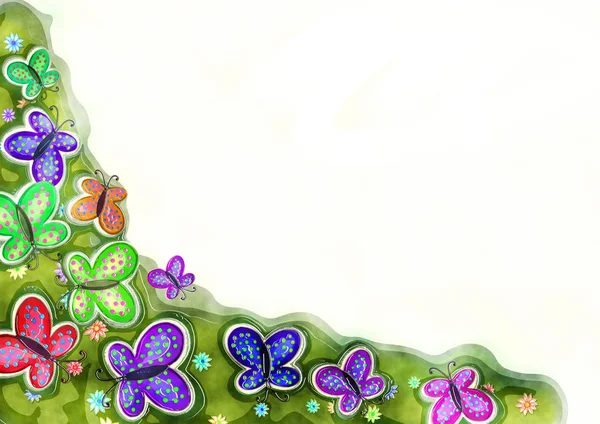 Dekoratif suluboya bahar kelebek kenarlık