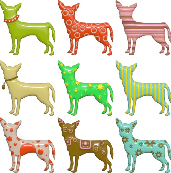 3d Shiny Patterned Chihuahua Silhouettes — Stock Photo, Image