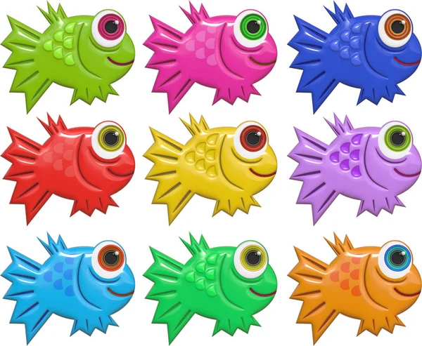 Shiny Cartoon Fish Shoal — Stock Photo, Image