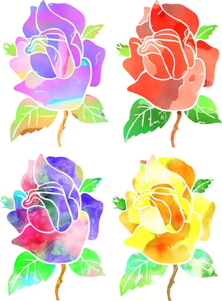 Decorative Watercolor Ink Roses — Stock Photo, Image