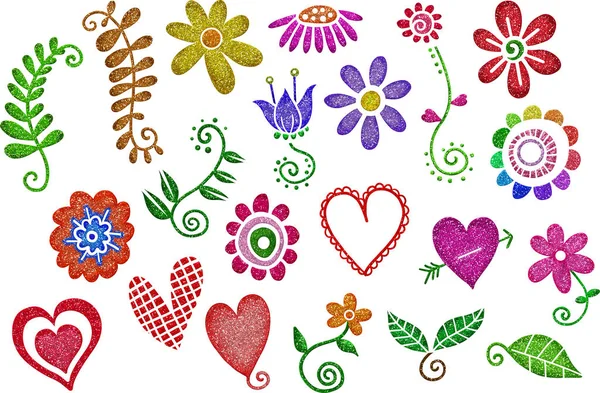 Glitter Hearts & Flowers — Stock Photo, Image