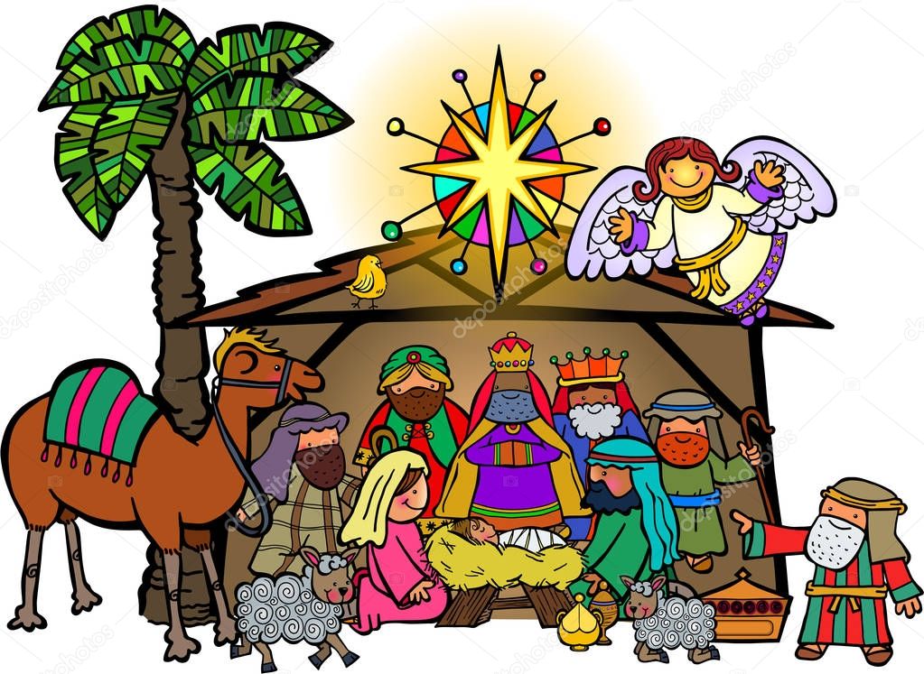 Cartoon Christmas Nativity Scene