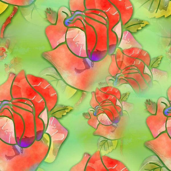 Suluboya çiçek gül desenli — Stok fotoğraf