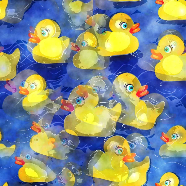 Sorunsuz suluboya sarı ördekler tasarım — Stok fotoğraf