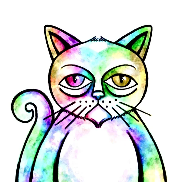 Grunge Watercolor Cat Portrait — Stock Photo, Image