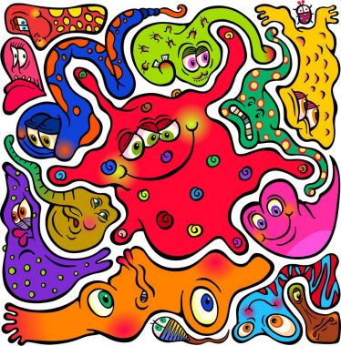 Çizgi film Doodle Jigsaw mikroplar