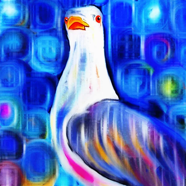 Bright Colorful Digital Painting Seagull — Stock Photo, Image