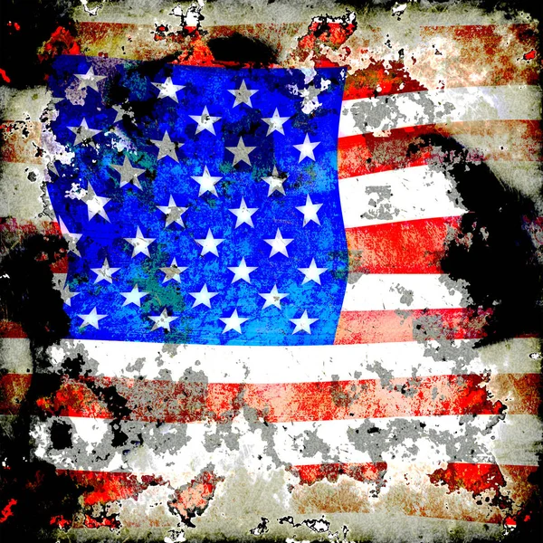 Ein Wirklich Abgenutztes Und Die Jahre Gekommenes Amerikanisches Flaggenquadrat Design — Stockfoto