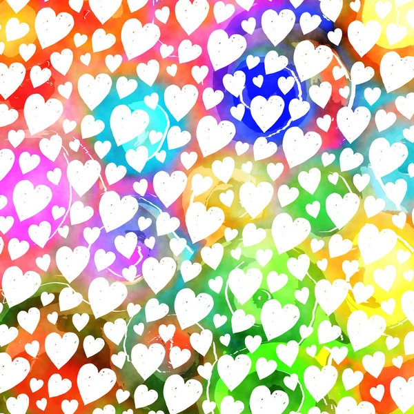 Colorful Watercolor Love Heart Pattern — Stock Photo, Image