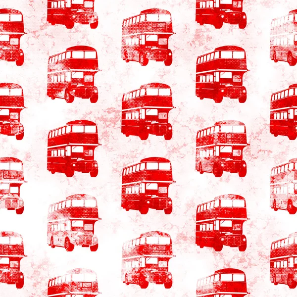 Grunge Seamless Red London Bus Pattern