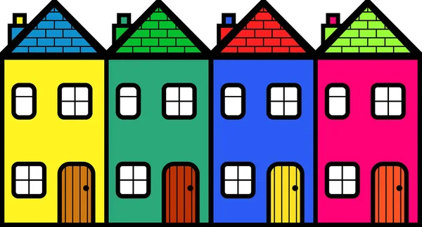 Caricature communautaire de quatre logements colorés — Photo