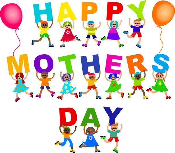 Happy Mothers Day Diverse Kids Text — Stock Photo, Image