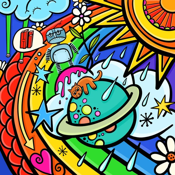 Cartoon Graffiti Pogoda scena niebo — Zdjęcie stockowe