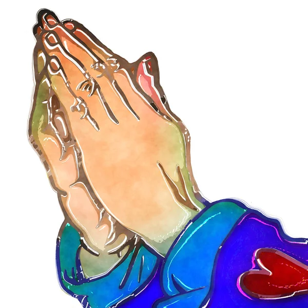 Akwarela Modlące się Ręce Najświętsze Poświęcenie — Zdjęcie stockowe