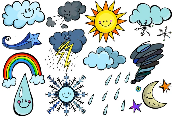 Bunte Karikatur Himmel Wetter Doodles — Stockfoto