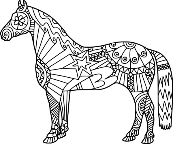 Color Me Folk Art Farm Horse Doodle — Stock fotografie
