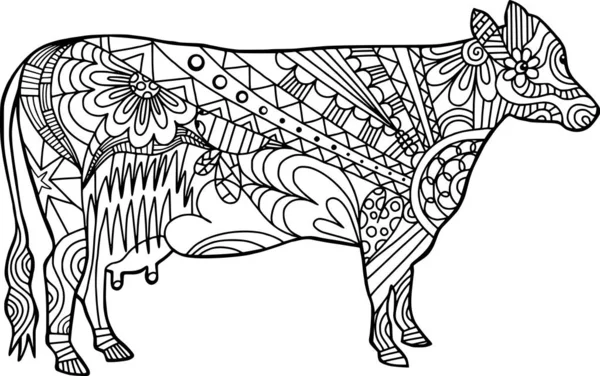 Color Me Folk Art Farm Cow Doodle — Stock fotografie