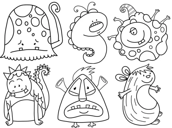 Funny Black and White Monster Doodles — 스톡 사진