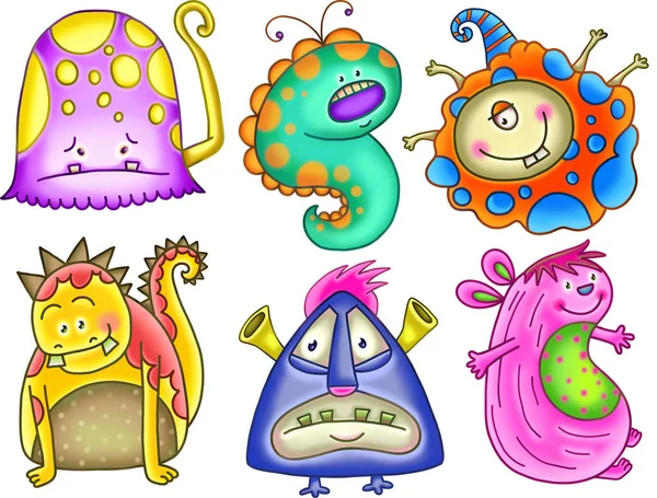 Conjunto de monstros mutantes de desenhos animados coloridos engraçados — Fotografia de Stock