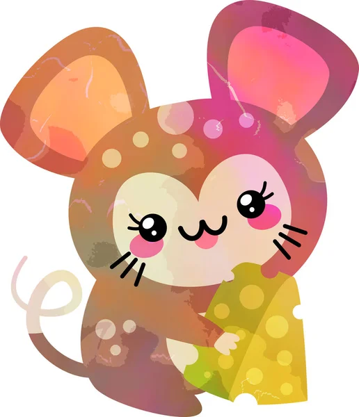 Naprawdę Słodkie Żywe Ilustracja Akwarela Myszy Jedzącej Kawałek Sera — Zdjęcie stockowe