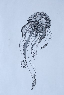 Resimde denizanası, siyah kalem