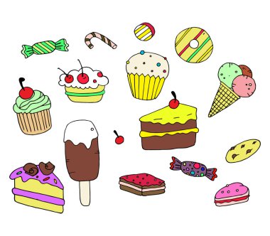 Dondurma, pasta, vektör çizim