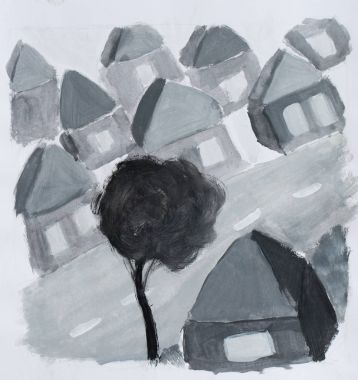 Köy, suluboya resim