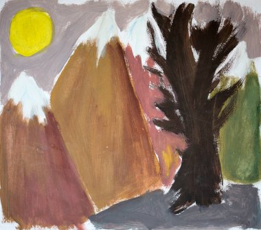 Ağaç dağlarda, suluboya resim