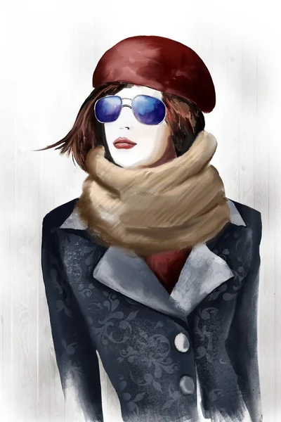 Schönes Mädchen Mantel Und Baskenmütze — Stockfoto
