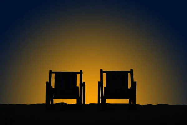 Die Silhouetten der Stühle im Hintergrund des Sonnenaufgangs — Stockfoto