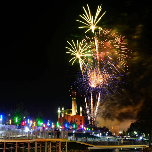 Tűzijáték teljesítmény éjjel — Stock Fotó