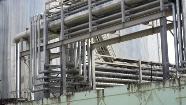 Industrial look. Close-up video 4k, metal pipelines outside the boiler room. — Stock Footage Industrial look. Close-up video 4k, metal pipelines outside the boiler room. Stock Footage