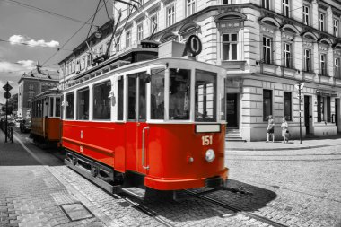 Yılında Krakow eski şehrin tarihi tramvay. Europe