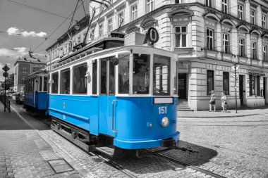 Yılında Krakow eski şehrin tarihi tramvay. Europe