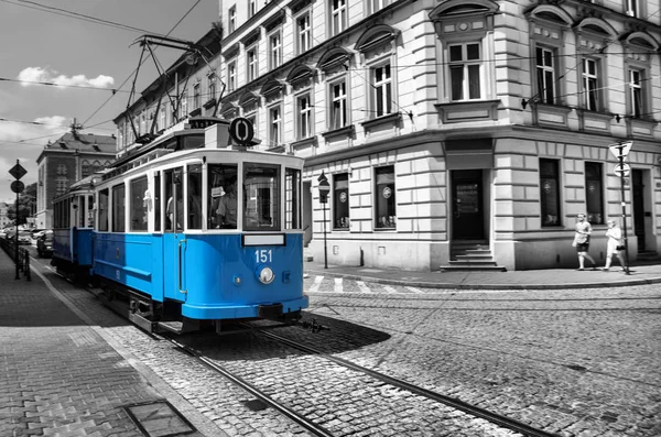 Tramway Historique Dans Vieille Ville Cracovie Europe — Photo