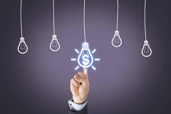Concept of finance and innovation with light bulb on screen