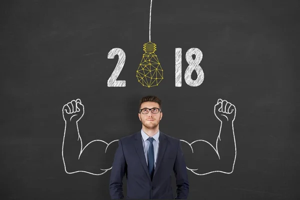 New Year 2018 Innovation Concepts on Blackboard Background