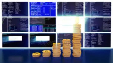 Araştırma bitcoins, mavi ışık ışınları, döngü işlemi
