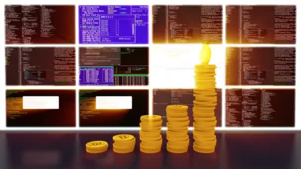 マイニング bitcoins、赤い輝き、ループのプロセス — ストック動画